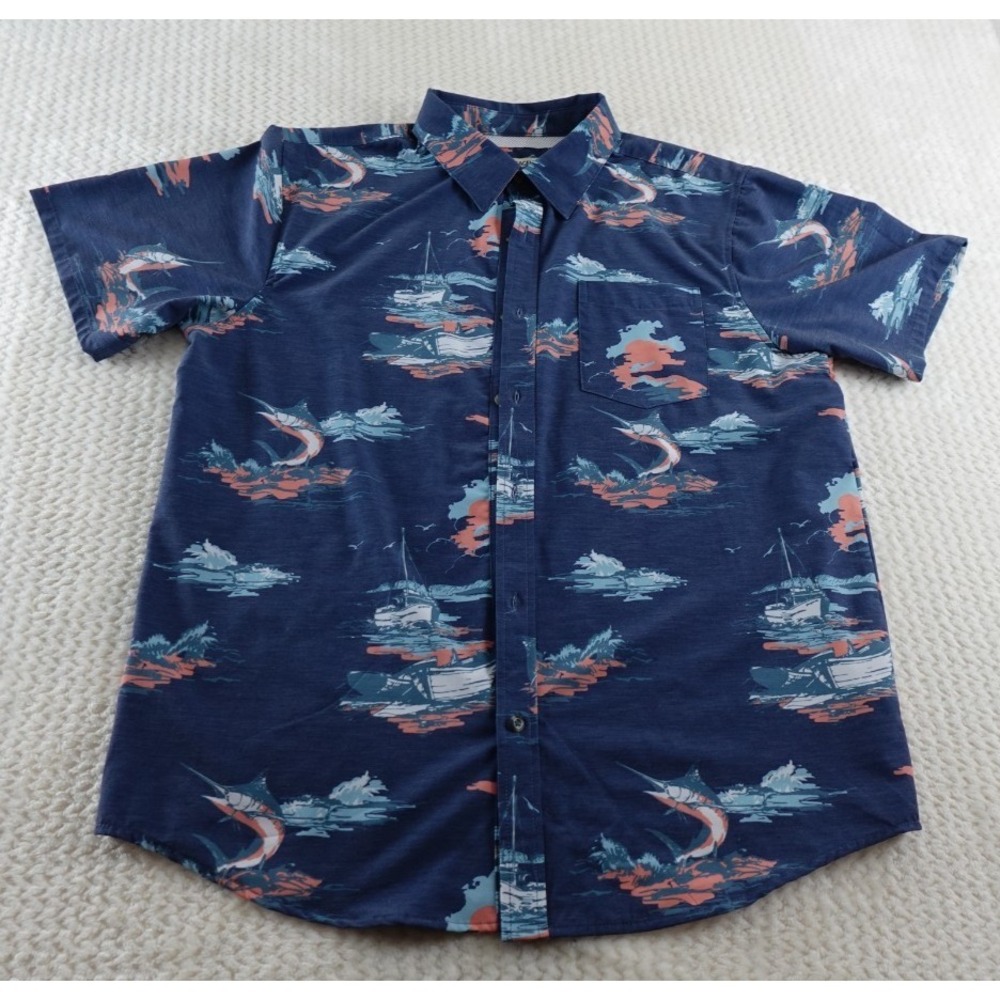 Magellan Shore & Line Shirt Men's Sz Lg  All Over Print Fish Button Up Fish Gear